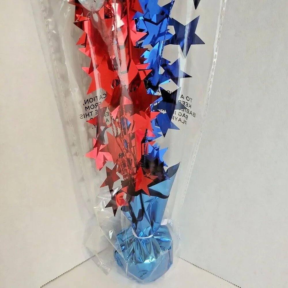 Patriotic Balloon Weight Centerpiece Metallic Red Blue Stars USA America Party